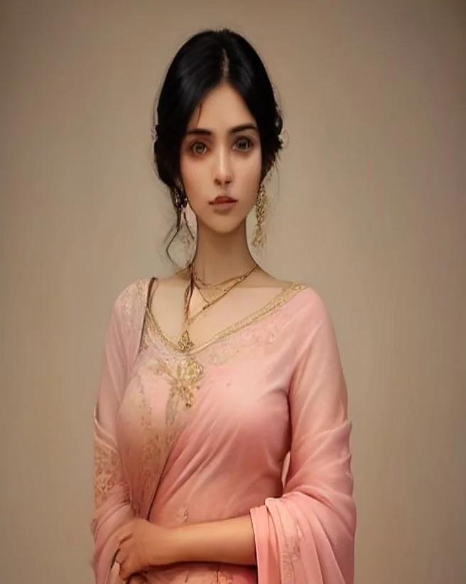 Embroidered rose pink readymade blouse worn with an ivory saree